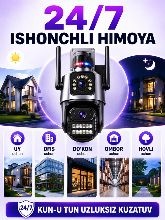 Камера видеонаблюдения Wi-Fi 8X Zoom Dual Lens, 32 ГБ в подарок, ночное видение