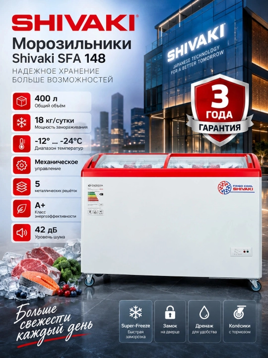 Muzlatgichlar SHIVAKI SFA 148 400 l, Oq - 