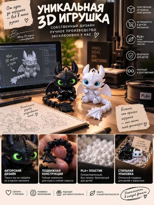 3D-кукла «Дракончик Дружок» — маленький друг для вашего ребёнка, который всегда рядом