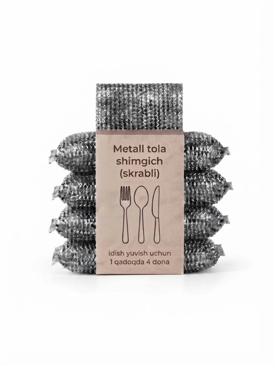 Metall tola shimgich idish yuvish uchun 1 qadoqda 4 dona - 