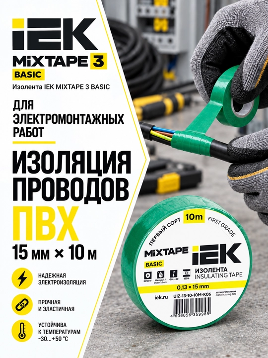 Изолента IEK MIXTAPE 3 0,13×15 мм 20 м ПВХ, электроизоляционная