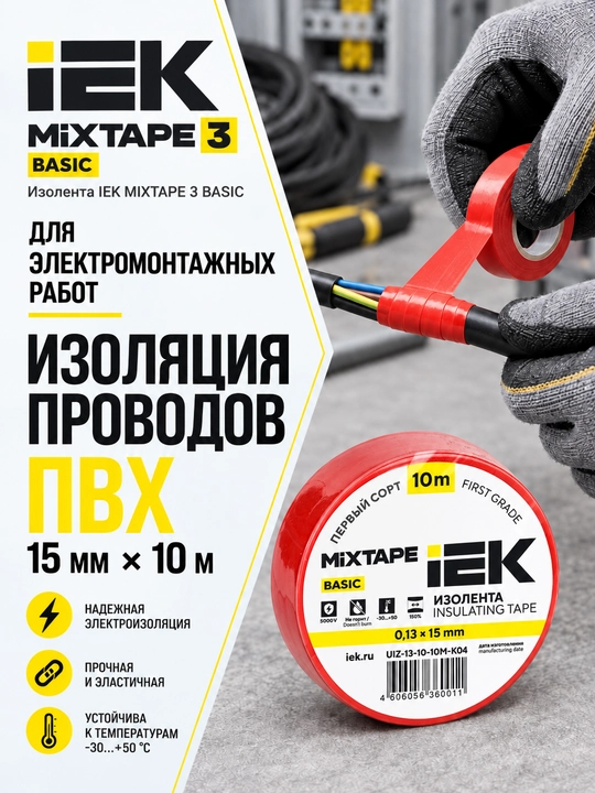 Изолента IEK MIXTAPE 3 0,13×15 мм 20 м ПВХ, электроизоляционная