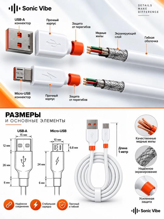 Кабель USB-A — Micro-USB