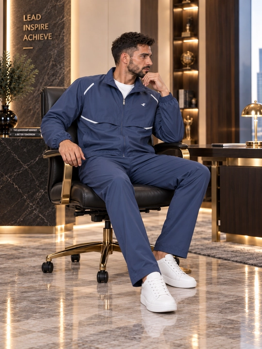 Erkaklar uchun yengil sport kostyumi — kurtka va shim, zamonaviy casual model