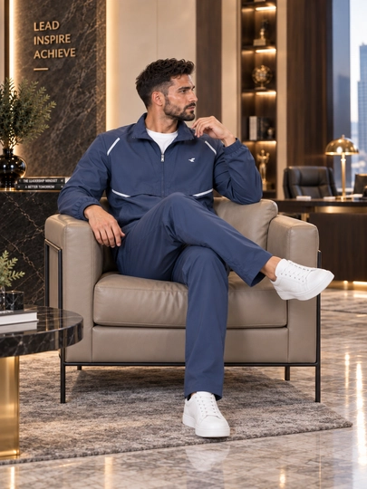 Erkaklar uchun yengil sport kostyumi — kurtka va shim, zamonaviy casual model