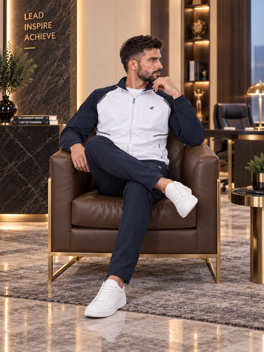 Erkaklar uchun yengil sport kostyumi — kurtka va shim, zamonaviy casual model