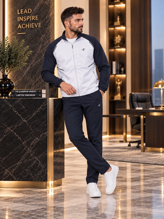 Erkaklar uchun yengil sport kostyumi — kurtka va shim, zamonaviy casual model