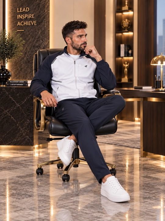 Erkaklar uchun yengil sport kostyumi — kurtka va shim, zamonaviy casual model