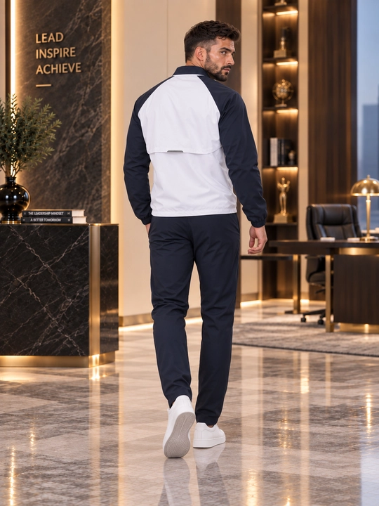 Erkaklar uchun yengil sport kostyumi — kurtka va shim, zamonaviy casual model