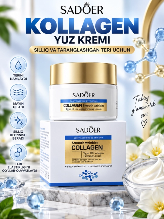 SADOER Kollagen yuz kremi, namlantiruvchi va parvarishlovchi, 50 g