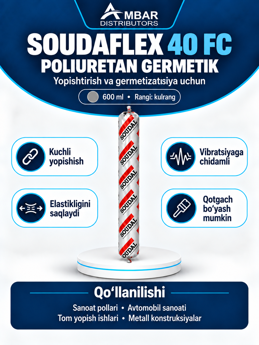 Poliuretan yopishtiruvchi-germetik Soudal Soudaflex 40 FC, 600 ml - 