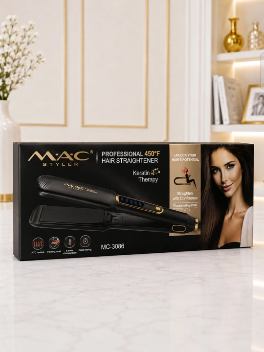 MAC Styler Keramika soch dazmoli, professional to‘g‘rilagich, LCD displey, 480°F