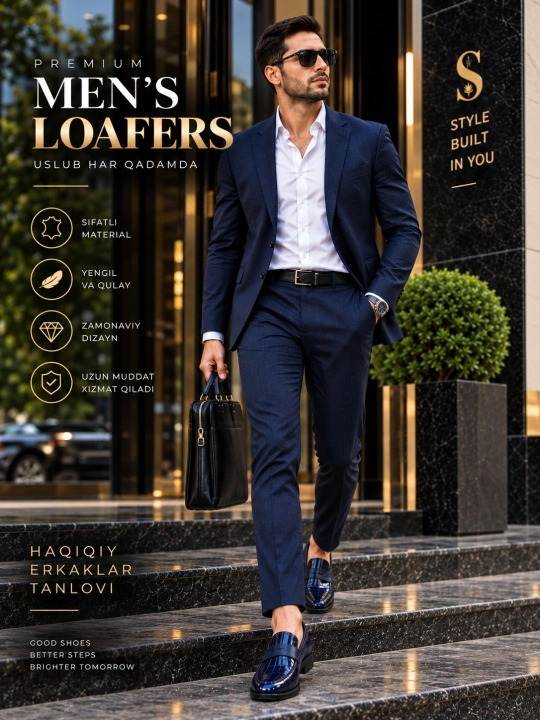 Erkaklar klassik tuflisi — Turkiya ishlab chiqarishi, premium charm loafer