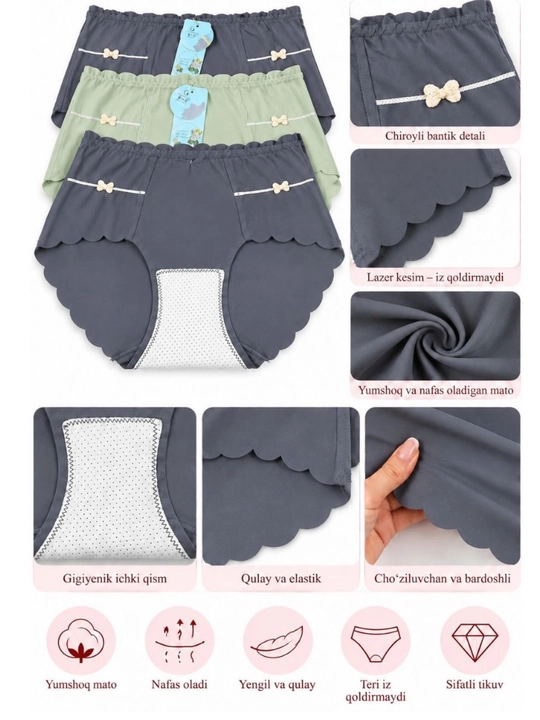 Ayollar trusiklari, slips, to'plamda 3 dona, FREESIZE ichki kiyim