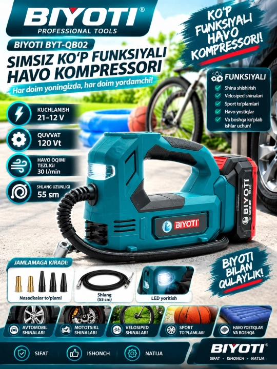 Avtomobil uchun nasos, Avtomobil baloni uchun kompressor nasosi, Nasos, Avto nasos - 