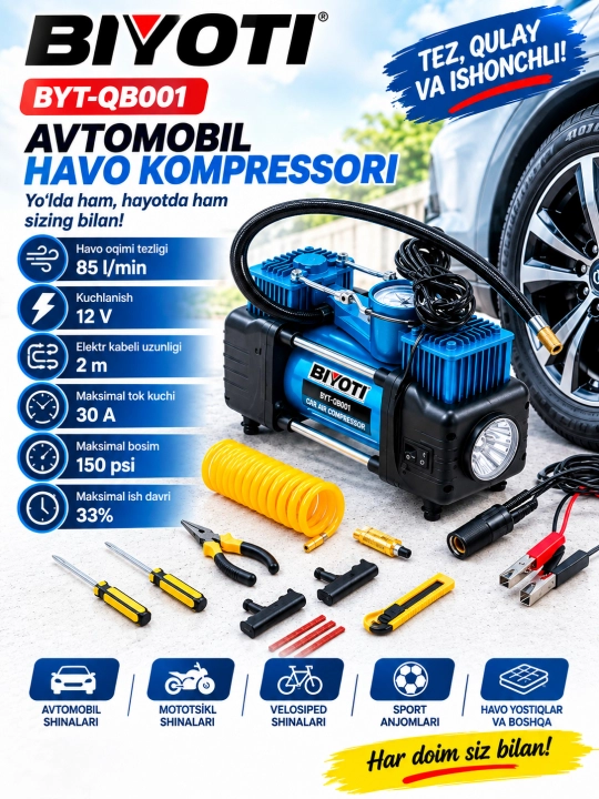 Avtomobil uchun nasos, Avtomobil baloni uchun kompressor nasosi, Nasos, Avto nasos - 