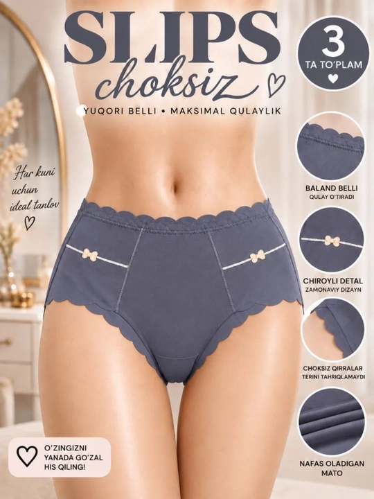 Ayollar trusiklari, slips, to'plamda 3 dona, FREESIZE ichki kiyim