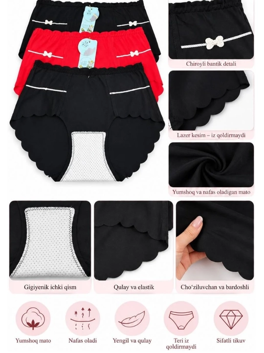 Ayollar trusiklari, slips, to'plamda 3 dona, FREESIZE ichki kiyim