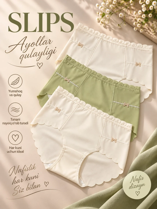 Ayollar trusiklari, slips, to'plamda 3 dona, FREESIZE ichki kiyim - 
