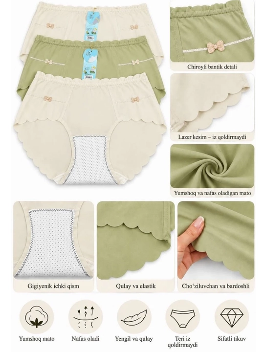 Ayollar trusiklari, slips, to'plamda 3 dona, FREESIZE ichki kiyim