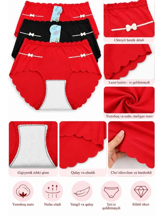 Ayollar trusiklari, slips, to'plamda 3 dona, FREESIZE ichki kiyim