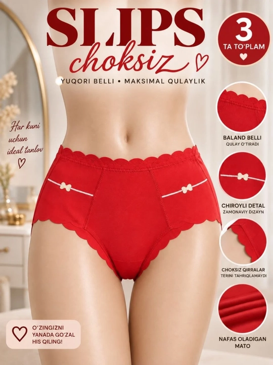 Ayollar trusiklari, slips, to'plamda 3 dona, FREESIZE ichki kiyim