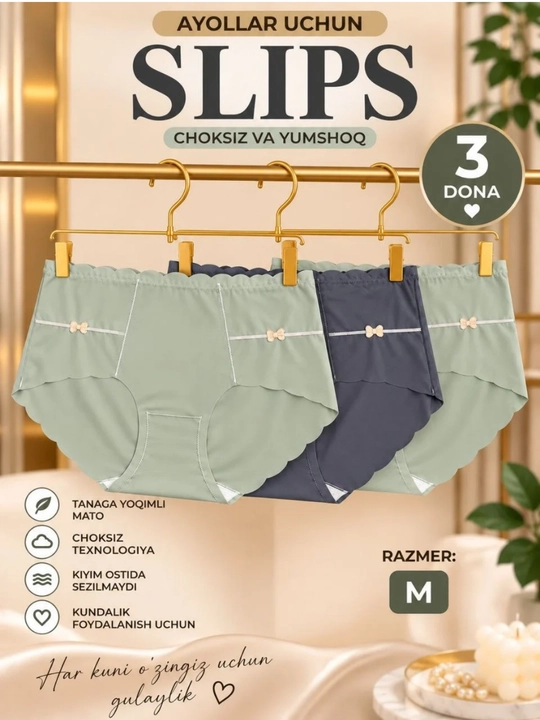 Ayollar trusiklari, slips, to'plamda 3 dona, FREESIZE ichki kiyim - 