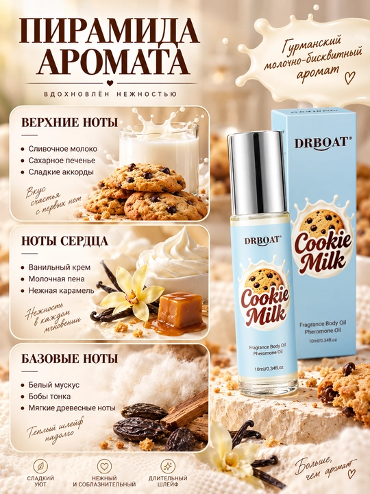 Ayollar uchun sut va pechenye hidli moyli atir (Maslyanye duhi, feromon), 10 ml