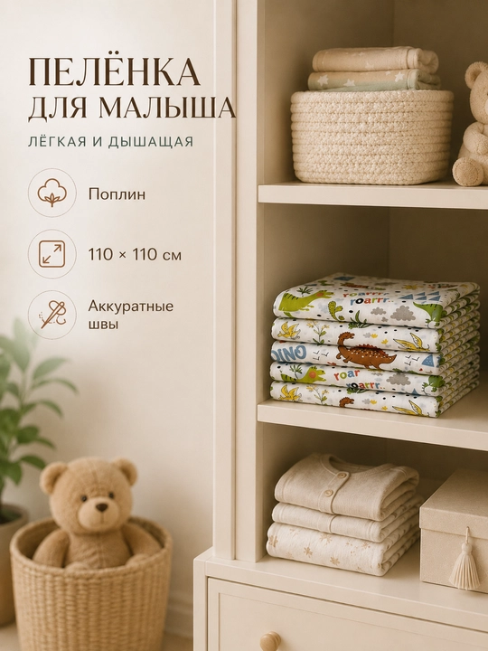 Пелёнка для новорождённых, детская простыня, поплин, 100% хлопок, 110×110 см