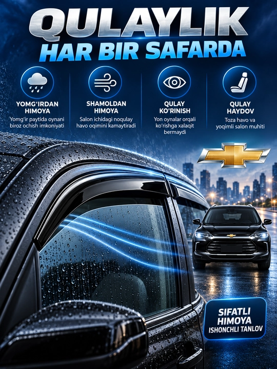 Дефлекторы боковых окон, ветровики для Onix, Monza, Tracker 2, Kia Sonet