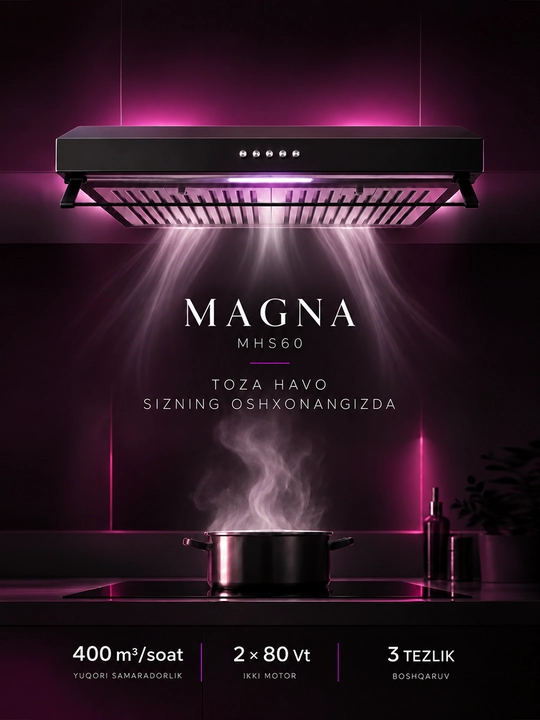 Magna MHS60 oshxona dudburoni, 59,5 sm, 400 m³/soat, 2 motor
