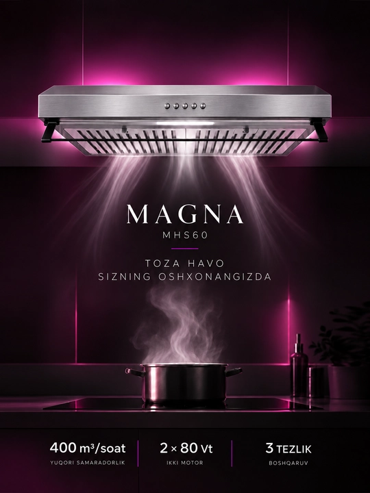 Magna MHS60 oshxona dudburoni, 59,5 sm, 400 m³/soat, 2 motor