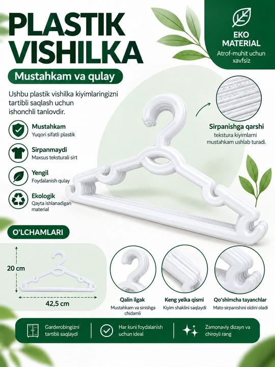 Ustki kiyim va shimlar uchun ilgichlar, 42 sm, 20 dona