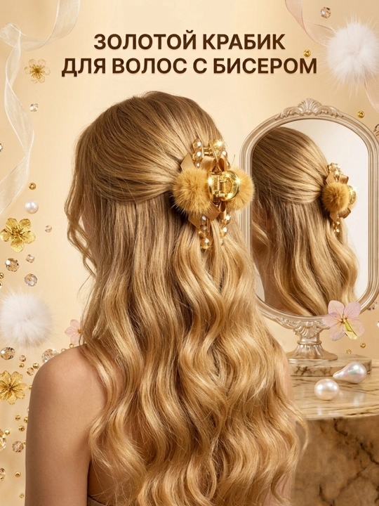 Заколка для волос, краб, черная, с декоративными камнями и мехом, аксессуар, подарок