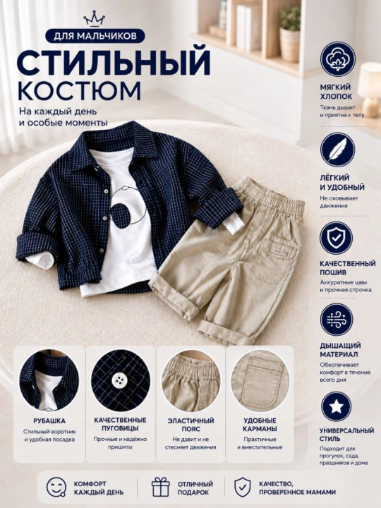 Детский комплект для мальчика, рубашка и брюки, повседневный костюм