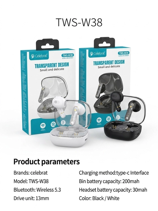 Simsiz quloqchin TWS Bluetooth 5.3, 13 mm, Hi-Fi Stereo, Type-C
