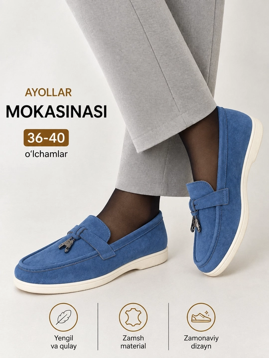 Ayollar uchun zamsh mokasina tufli, qulay klassik poyabzal, 36-41 - 