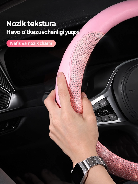 Olmos toshli avtomobil rul qoplamasi, sirpanmaydigan yumshoq premium rul chexoli
