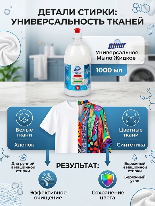 Billur 3 tasi 1 da universal suyuq sovuni, tozalash, kir va idish yuvish uchun, 1000 ml