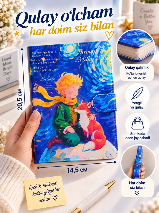 Bloknot kundalik daftar, dizaynli shaxsiy kundalik, yozuvlar va eslatmalar uchun