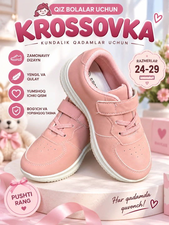 O‘g‘il bolalar va qizlar uchun krossovkalar, qulay poyabzal 24-29, o‘lchami kichikroq keladi