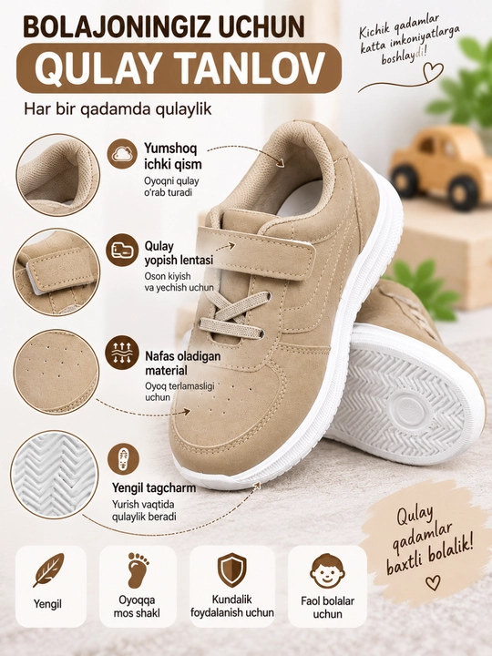 O‘g‘il bolalar va qizlar uchun krossovkalar, qulay poyabzal 24-29, o‘lchami kichikroq keladi