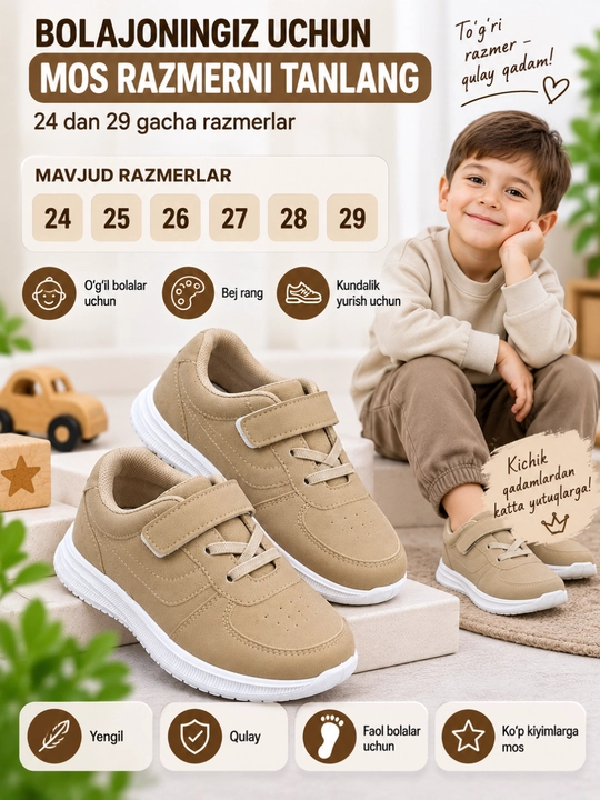 O‘g‘il bolalar va qizlar uchun krossovkalar, qulay poyabzal 24-29, o‘lchami kichikroq keladi - 