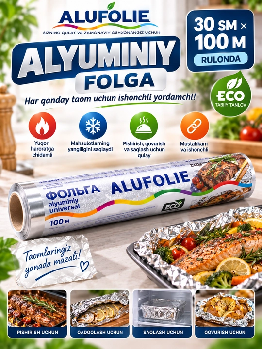 Алюминиевая Пищевая фольга ALUFOLIE 30 см х 100 метр в рулоне