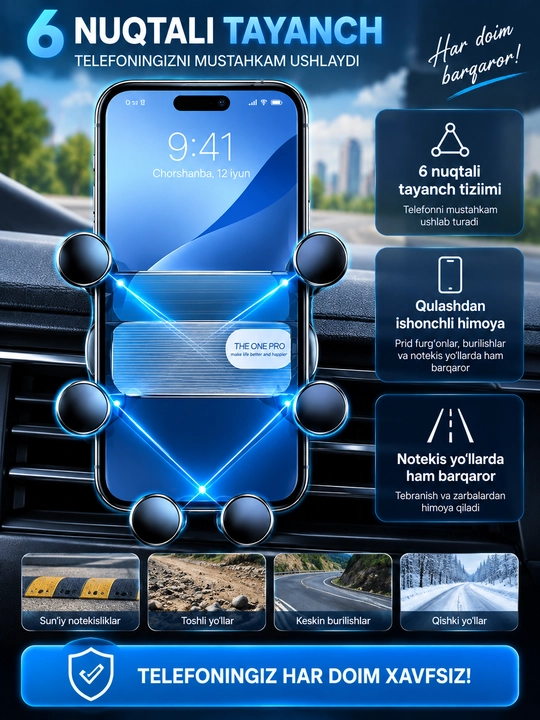 Avtomobilda telefon tutqichi, telefon mahkamlagichi