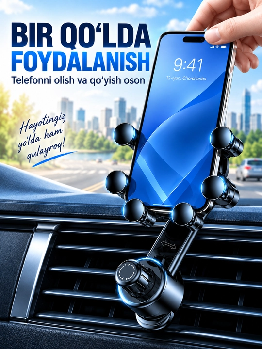Avtomobilda telefon tutqichi, telefon mahkamlagichi