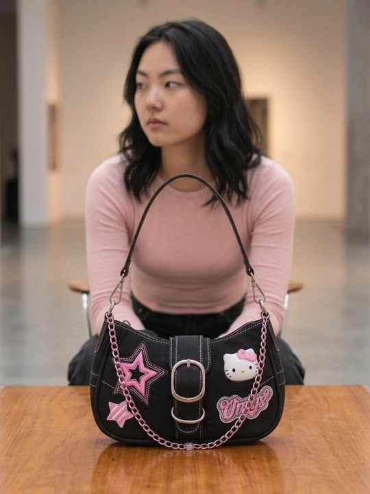 Ayollar baget sumkasi, yelkada, Y2K, yulduzlar va Hello Kitty bilan, koreys uslubidagi kross-bodi