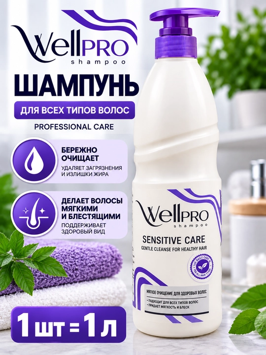WellPRO shampuni sochlarni kundalik parvarish qilish uchun mo‘ljallangan, 1 L - 