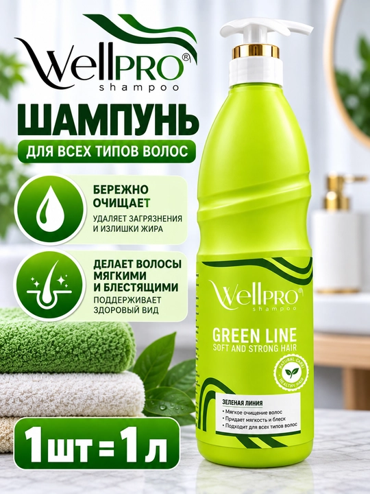 WellPRO shampuni sochlarni kundalik parvarish qilish uchun mo‘ljallangan, 1 L - 