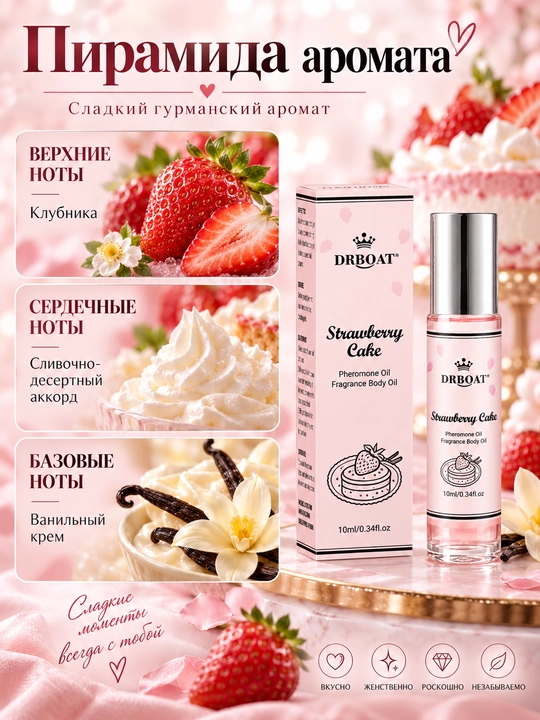 Qulupnay va vanil (feromonlar) iforli ayollar moyli atirlari, 10 ml